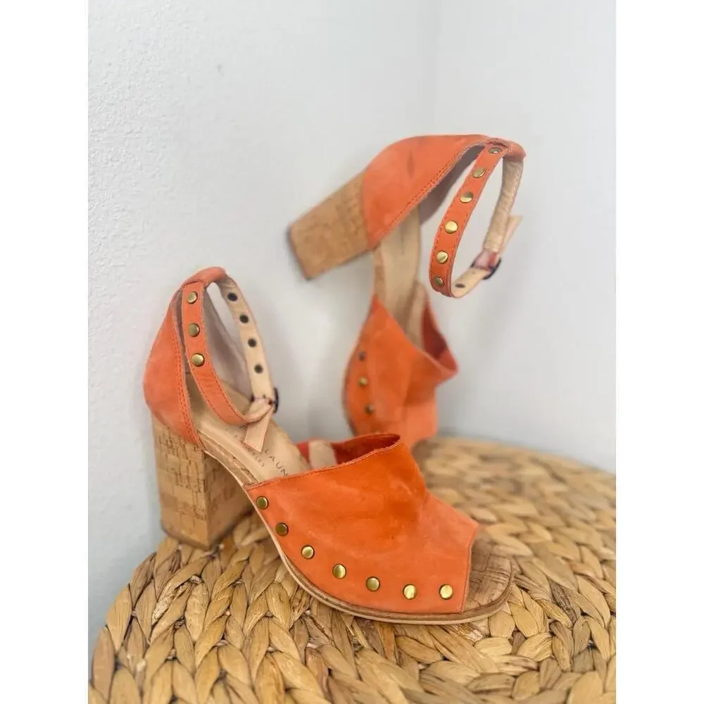 Chinese Laundry Savana Cork Heel Studded Sandals Chunky Block Peep Toe Boho